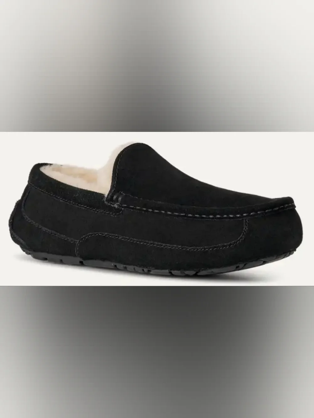 UGG Ascot Black Moccasin Suede Slippers Men's Size 8 NWOT MSRP $119.95